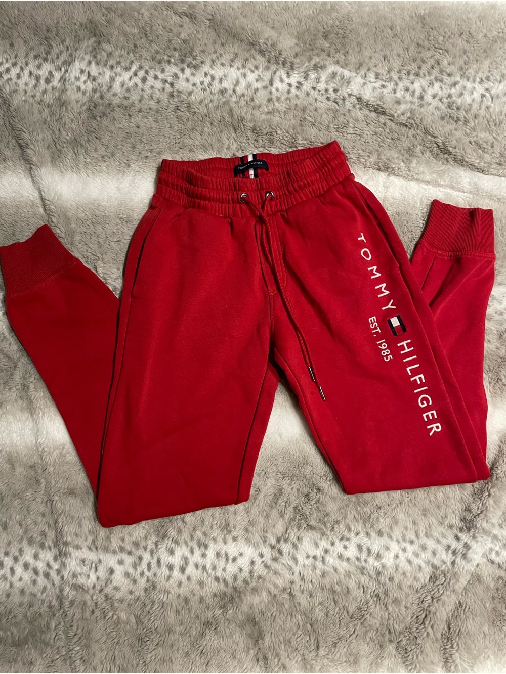 Tommy Hilfiger 
Red Logo Joggers with Side Branding